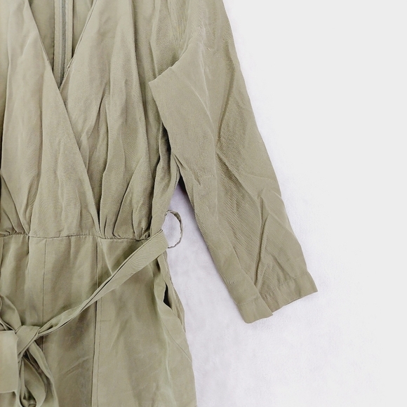 Elizabeth and James Olive Green V Neck Waist Tie Long Sleeve Jumpsuit P3016 - Picture 4 of 9